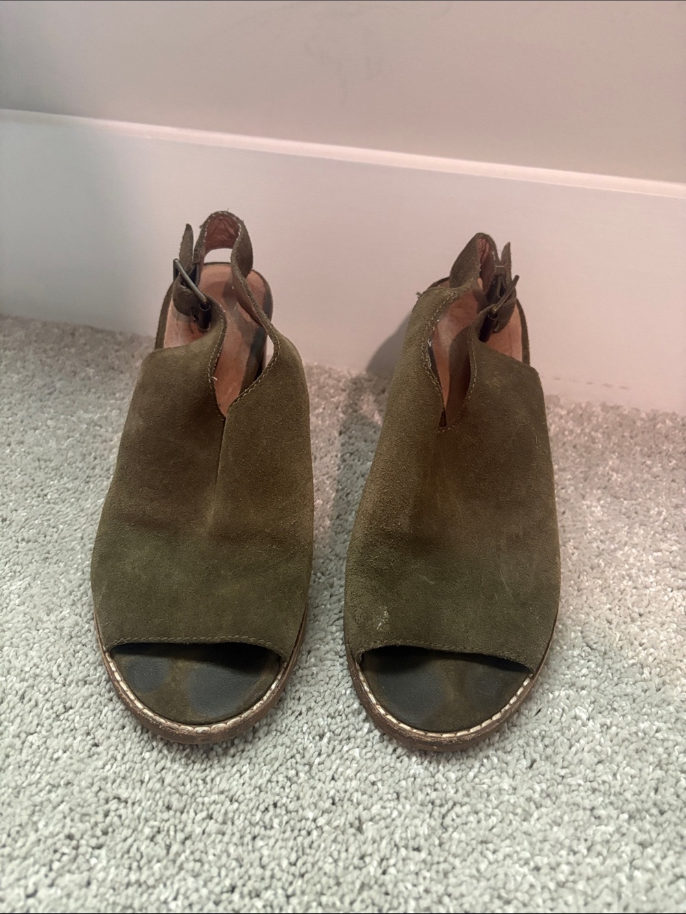Madewell Olive Suede Open-Toe Slingback Mules